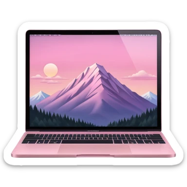 pink mac book with a light pink sky w a montain sticker