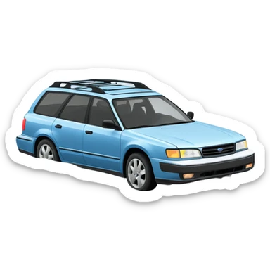 Light Blue 1990 Subaru legacy wagon stuck in a snowy ditch sticker