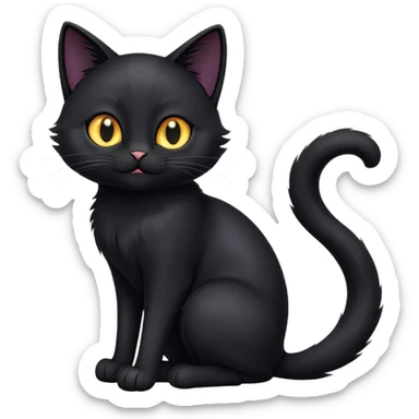 cinematic-[black cat]-realistic-full-body-sitting-emoji,-tail-curled-playfully-around-its-paws,-head-tilted-dramatically,-sleek-[black]-fur,-simplified-yet-hilariously-adorable-features,-highly-detailed,-glowing-with-an-almost-sarcastic-glow sticker