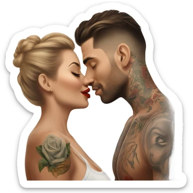 Photo Realistic beautiful woman kissing a very handsome tattooed man sticker