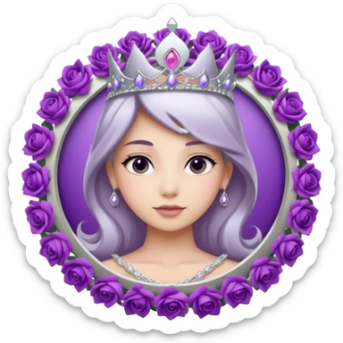 Purple shadow rose flower, silver circle plaque, silver tiara sticker