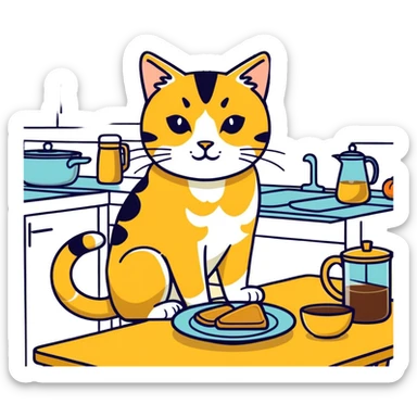Golden cat on a kitchen table ￼ sticker