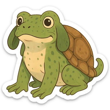 ghibli style whimsical animal blending frog, tortoise, and dog traits sticker