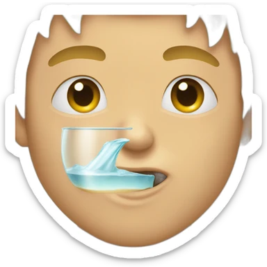 I want someone putting a glass fully in his mouth with the lips around the glass sticker