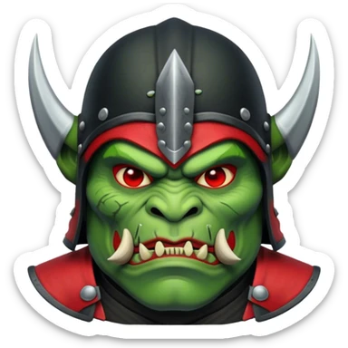head of green orc in a black ad red samurai helmet sticker