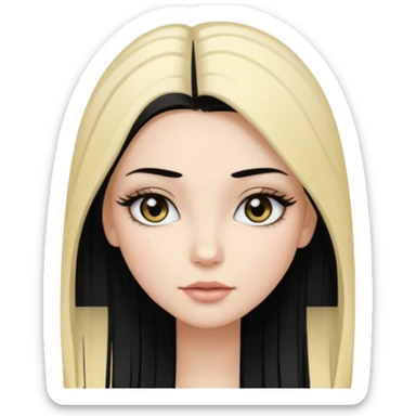 Girl with straight black hair with blonde highlights, long lashes, black eyes, pale skin sticker