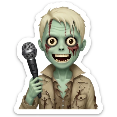 Singing Zombie with a smile on his face and a mic on his hand  sticker