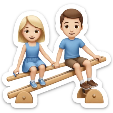 one boy and one girl playing seesaw sticker