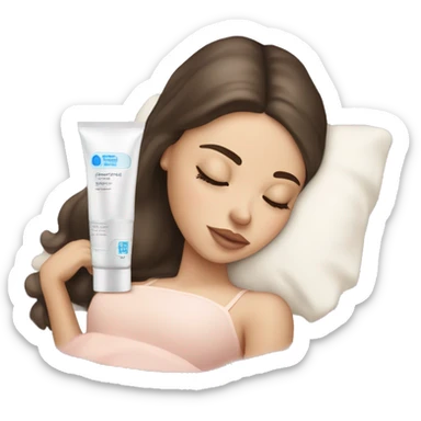 pretty light skinned brunette girl sleeping with moisturiser under her closed eyes soft textures no background sticker