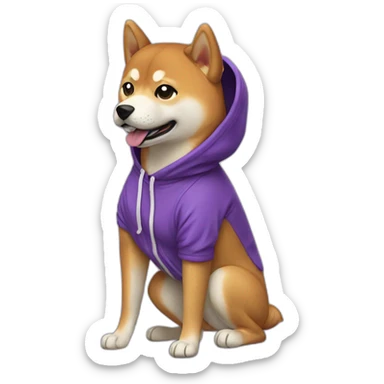 shiba inu with purple hoodie sticker