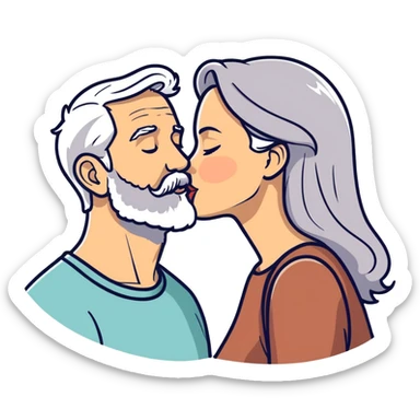 Grey haired bearded man and pretty brunette woman kissing  sticker