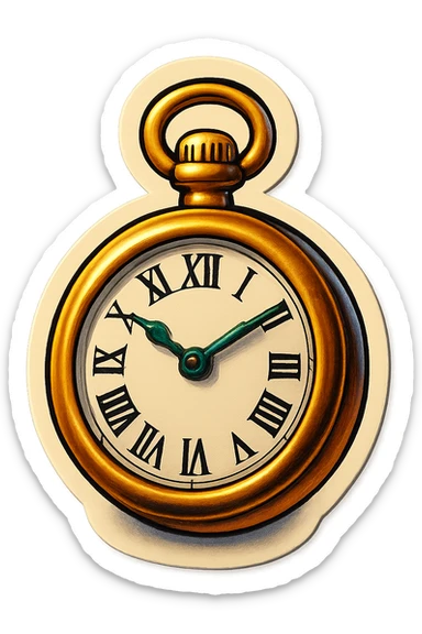 pocket watch, retro stickers style, detailed, metallic, classic design sticker