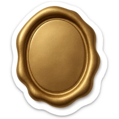gold wax seal, oval shape, metallic sheen, smooth surface, no markings sticker