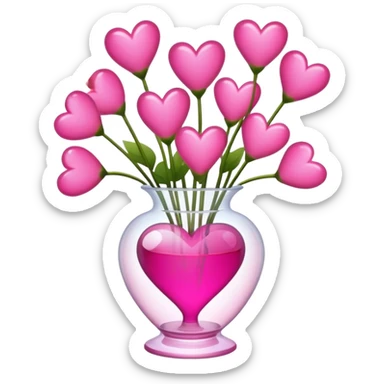 a transparent vase with flowers and the flowers should be in the shape of pink hearts, of which there should be 7 sticker