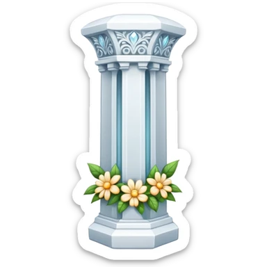 generate beautiful white crystal pillar intricate front view more beautiful with flowers wrapping around the pillar  sticker