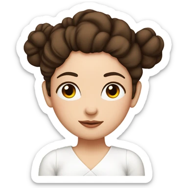 White girl with half-wavy dark brown hair with a bun in her hair with a white blouse sleeping on a pink pillow sticker