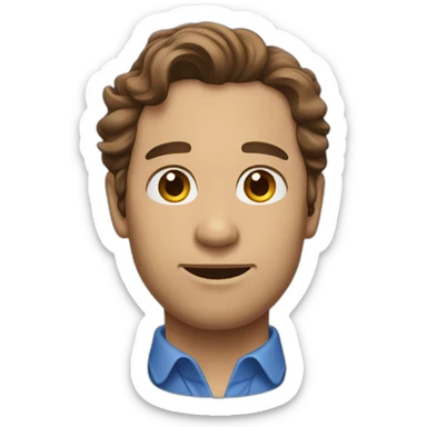 Man with brown wavy hair and blue shirt in profile sticker