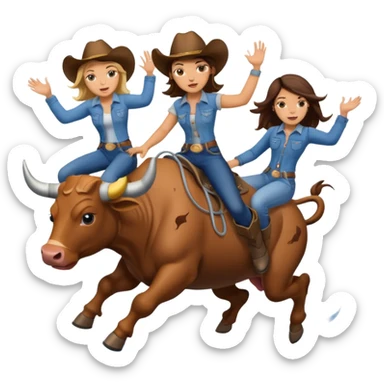 Three girls riding bulls in a tornado sticker