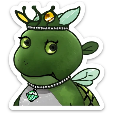 Fancy mint green queen bee with diamond jewelry, rhinestone embellishments, and glitter sparkles sticker