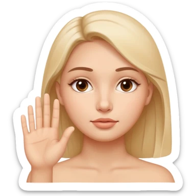 Simple wellness-style emoji of a face with a hand gently pressing and guiding facial fullness downward and outward, showing reduced face fat and puffiness, clear slimming effect on cheeks, natural and healthy look, no makeup sticker