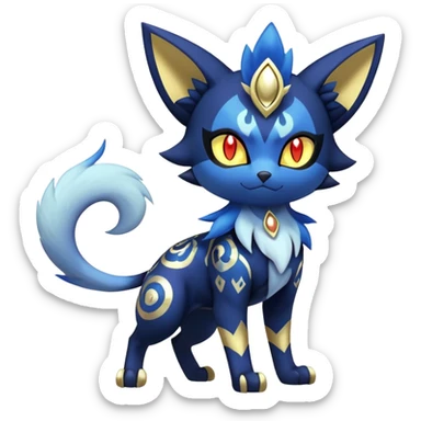 Shiny Evil mExotic Badass Colorful Ethereal Royal Mysterious Gothic Meowstic-Zorua-Litten-Noibat-Pokémon-Fakémon-hybrid-creature (full body) with pattern-markings with golden eyes sticker