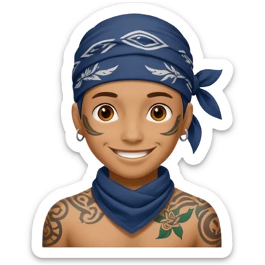 a human with bandana and tattoo sticker