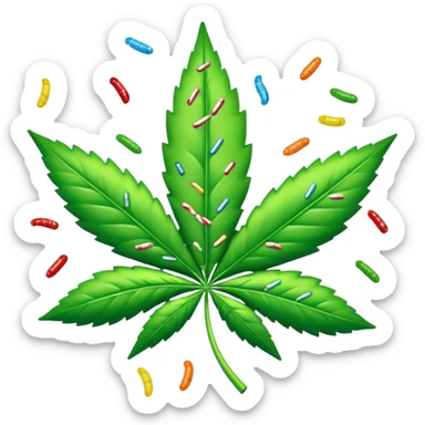 marijuana leaf with candy sprinkles falling around it sticker