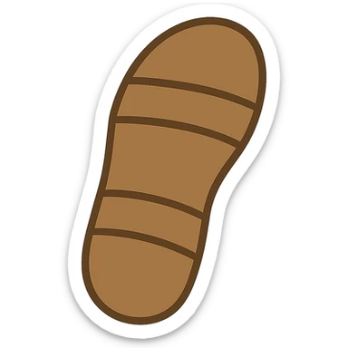 Edit the image to depict a sandal sole with two straps, minimal detail, viewed from the bottom and matching the angle of the reference image, in emoji style. sticker