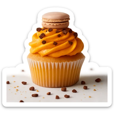 Change the icing to pumpkin color (orange, creamy and slightly glossy), keep the realistic cupcake and accessories, photorealistic style, transparent background. sticker