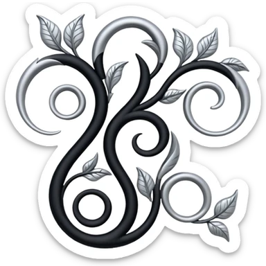 Black and silver filigree vine design, 3D, extremely detailed design sticker