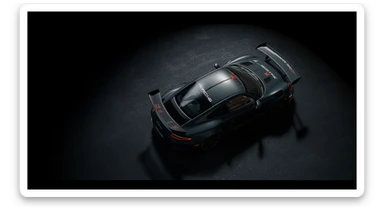 Cinematic shot of a porsche 911 gt3 rs, top dutch angle, black voide around, top spotlight, captured on arri alexa sticker
