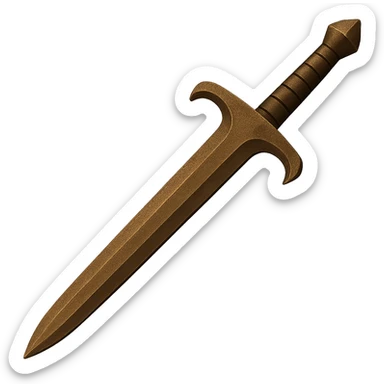 Adjust the color of the bronze longsword to match the slightly darker bronze of the reference greatsword, keeping a realistic metallic and worn look. The style should emulate the emoji style with a transparent background. sticker