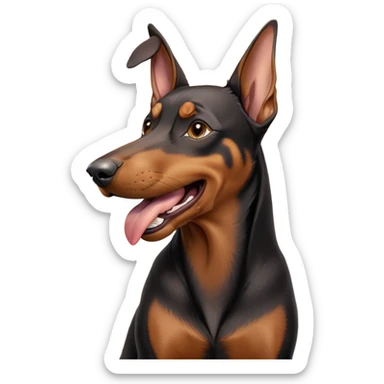 cinematic-cute-yawning-doberman-portrait-emoji,-head-tilted-slightly-with-a-dramatic,-wide-open-yawn,-revealing-a-sleek black and brown fur-with-a-subtle-shimmer,-floppy-ears-slightly-drooping,-round-brown-eyes-barely-open-in-drowsy sticker