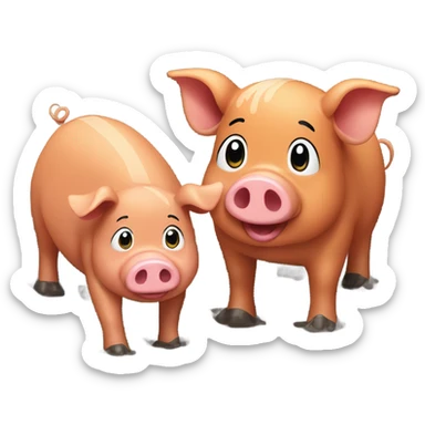 Brown pig and orange pig playing in mud sticker