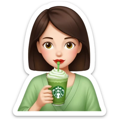 Brunette girl drinking matcha with strawberry cold foam from Starbucks  sticker