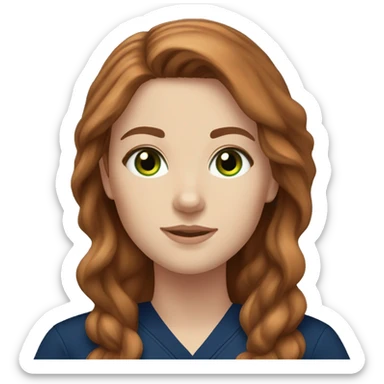  White girl fair skin, long auburn hair, green eyes, navy blue scrubs sticker