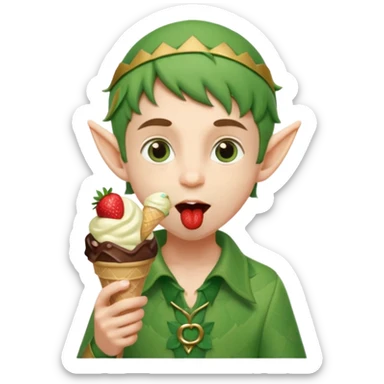 
A young elf boy in leafy clothes licking a triple-scoop ice cream with wide eyes.
baby elf with strawberry ice cream




 sticker