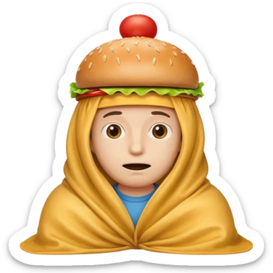 roblox guy wearing burger hat hiding under smelly blanket sticker