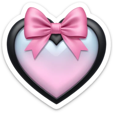 frosted glass black heart with a pink bow and heart pattern on the bow sticker