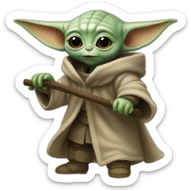 Baby yoda playing hocky sticker