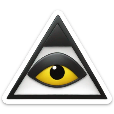 yellow triangle with a black top hat and one eye sticker