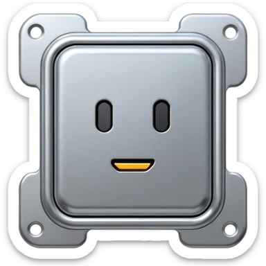 A futuristic microchip emoji made of polished silver chrome, minimal circuit details, smooth metallic surface, soft lighting, iOS emoji style, centered, clean white background sticker