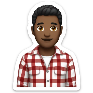 Man with black hair and brown eyes wearing red and black buffalo plaid pjs. White skin. sticker