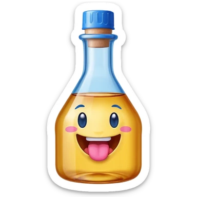 Smiling bottle of oil pink with silly face tongue out blue top sticker