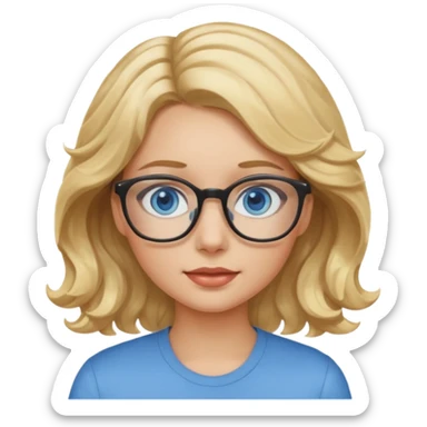 Wavy Blonde hair girl with blue eyes and glasses sticker
