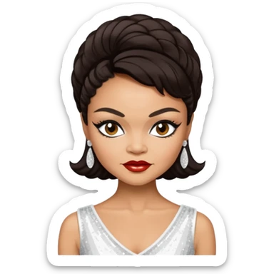 Eartha Kitt with dark brown hair, white sequin outfit sticker