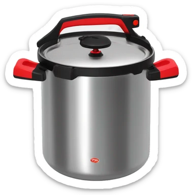 Stainless steel pressure pot, with black gights, lid with 3 clamps, red line on the black knob sticker