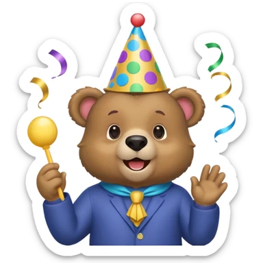 Partying bear cub with confetti and party blower sticker
