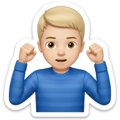 A boy with stripes across his cheeks, raising his fists in excitement. sticker