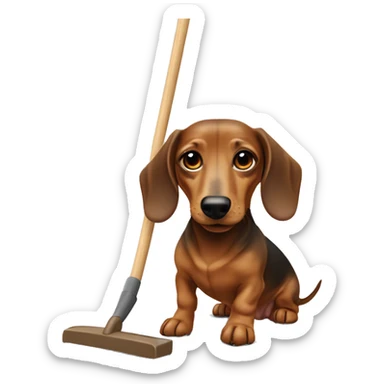 Dachshund dog sweeping the floor ￼ sticker